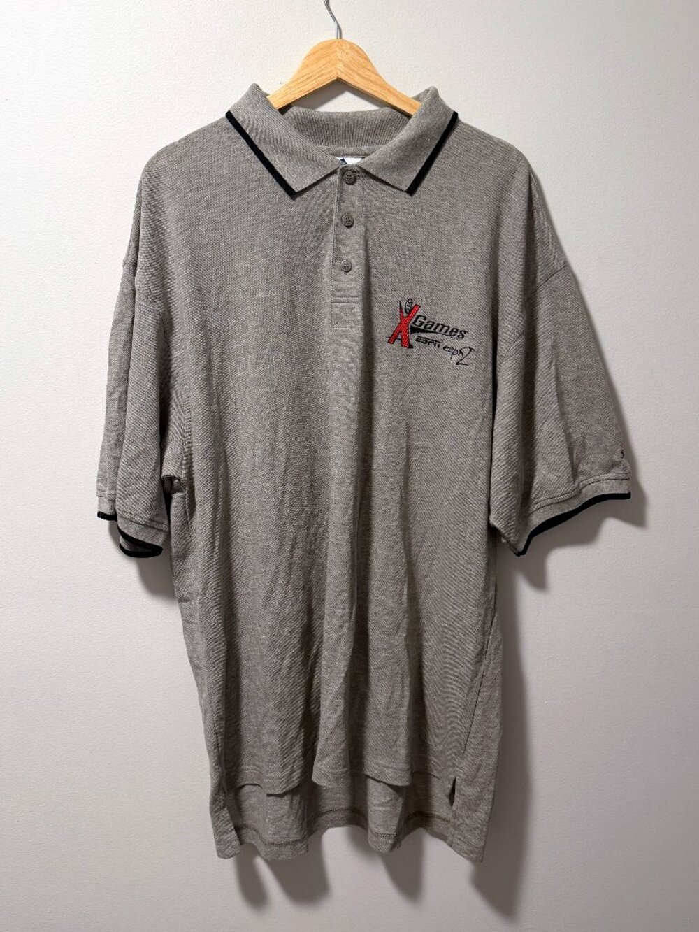Adidas Polo Shirt Gray X Games ESPN Mens XL Vintage 90s Collared Pique